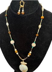 OOAK Artisan Statement Necklace Earrings Set Dragon Vein Baroque Pearl Tiger Eye