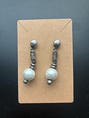 UNOde50 Pearl Drop Dangle Earrings Signed Original Backs Artisan Spain Boho