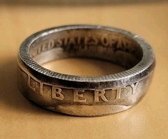 Handmade 90% Silver Ring Size 5.25 Liberty 1954 USA Quarter Coin Ring