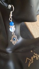 Handmade Earrings Hamsa Hand With Evil Eye Bead White Moonstone Bead Evileye