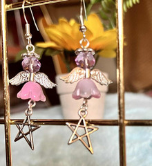 Glass Crystal Angel Earrings Celestial Fairycore Pentagram Dangle Jewelry