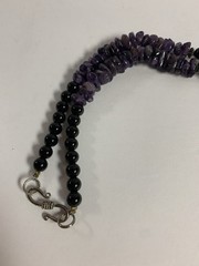 Vintage Artisan Purple Amethyst & Black Onyx Sterling Silver Necklace 27”