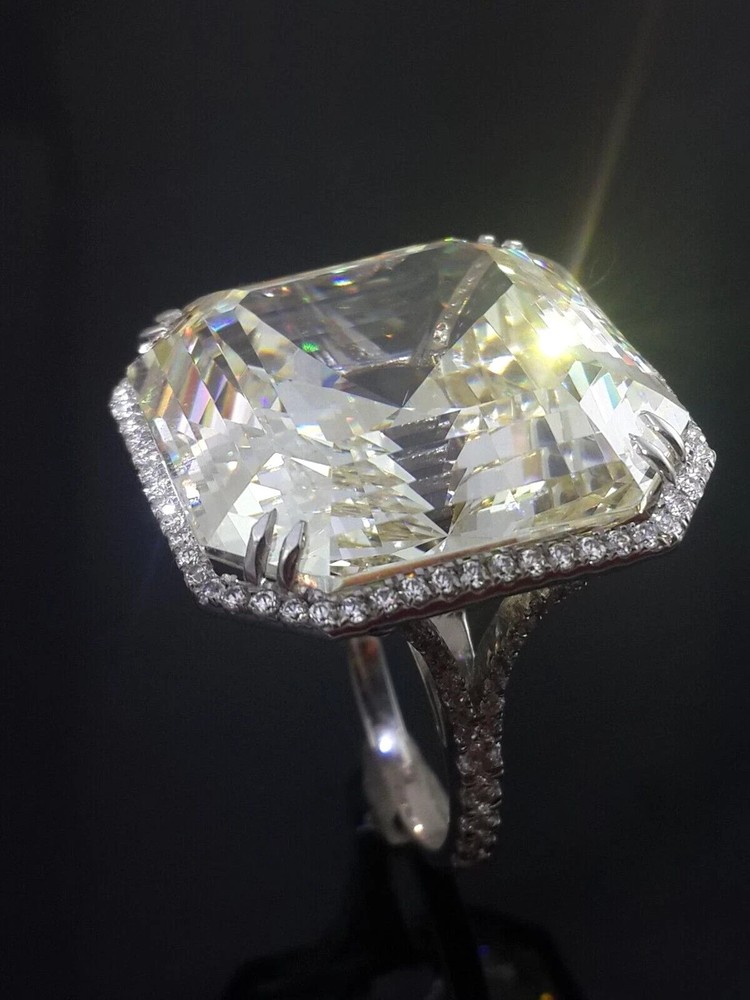 RARE 16.20 Ct Asscher Cut Certified White Diamond Ring-FREE Diamond Studs