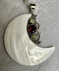 Bali Legacy White Shell Crescent Moon Multi Gemstone Pentant