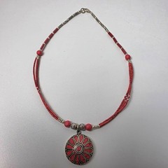 Tibetan Handmade Red Coral Gemstone Necklace 18in #0667