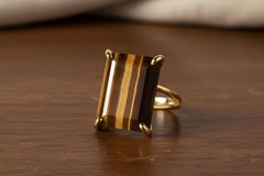 Sterling Silver Tiger Eye Ring Handmade Rectangle Gemstone Lightweight Fit