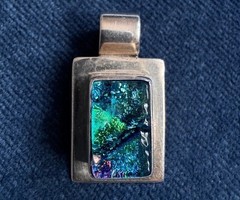950 Sterling Silver blue and green dichroic glass Pendant