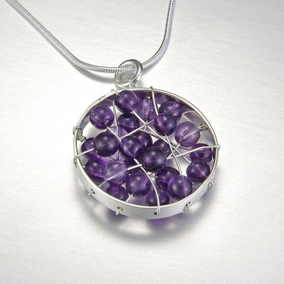 Amethyst Orb Pendant Necklace Sterling Silver Wire Wrapped Statement Jewelry