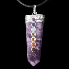 Purple Lepidolite 7 Chakra Gemstone Pendant Crystal Point Necklace Reiki Healing