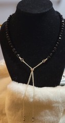 CULTURED Pearls /Black CRYSTAL Necklace/ Earring Set Gift For Her. Giftboxed