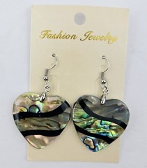 Abalone Paua Shell Rainbow Polished Heart Pendant & Earrings