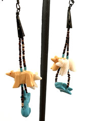 Heishi Stone Beaded Fetish Bear Dangle Pierced Earrings 3″