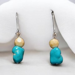 26203 Handmade Turquoise And Cream Dangle Earrings For Women