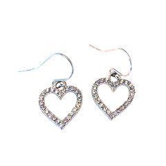 Rhinestone Heart Charm Earrings–925 Sterling Silver Hooks – Blue, Clear or Pink