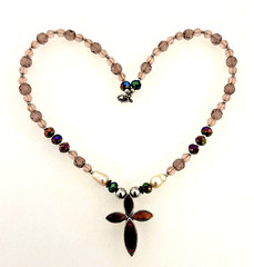 Rhodium 1 1/2″ x 1 3/4″ Spiny Coral Cross Pearl Crystal Beaded 19″ Necklace OA5