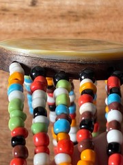 Artisan Beaded Choker Necklace Mother of Pearl Shell Wood Pendant Bohemian Retro
