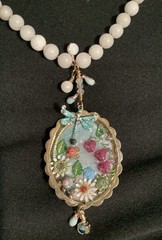 MoonStone Necklace Handmade w/Beautiful Vintage Artifacts 17″~Dragonfly~By NIA