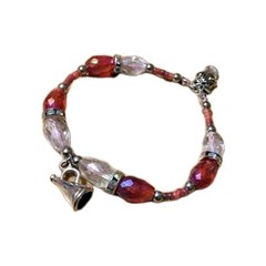 Handmade Elastic Bracelet-Plastic, Glass, Rondelle Rhinestone Spacers-2 Charms.