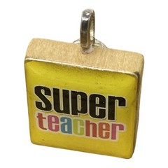 Super Teacher Scrabble Tile Pendant Charm Yellow Retro Vintage Game Piece Gift