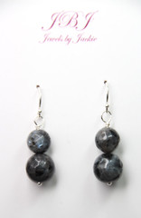 Larvikite Black Labradorite Ball Gemstone .925 Sterling Silver Earrings 1 1/4″