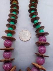 Purple Spiny Oyster, Hematite, Turquoise Necklace Coconut Disc Bead Handmade 24″