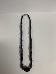 Vintage Artisan Purple Amethyst & Black Onyx Sterling Silver Necklace 27”