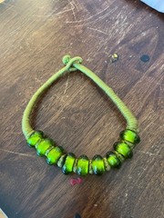 Handcrafted Green Glass Bead Necklace With Wrapped Cord Design Bohemian Style