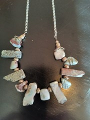 Handmade Natural Ocean Jasper Various Sizes Beaded Necklace Silver Tone