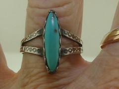 VINTAGE 1940-50’S NATIVE AMERICAN STERLING & TURQUOISE RING! SZ 7 GREAT DETAIL