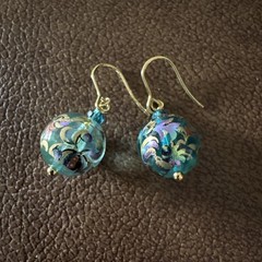 Japanese Tensha bead and crystal glass earrings with surgical stainless hooks