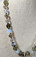 Artisan Faceted Glass Beaded Necklace Smoky Clear Cloudy Hand-knotted Nice! 17″