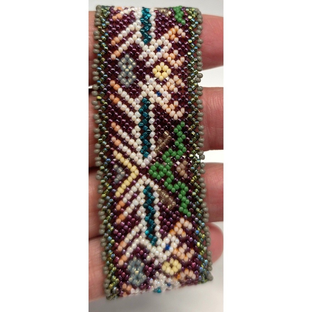 Handmade Vtg Deer Cold Beaded Cuff Bracelet Tapestry Animal Boho 1″ Wide Woven
