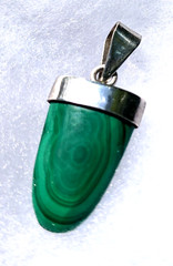 Vintage Malachite Pendant Clear Quartz Cbachon Accent Stone Sterling Silver