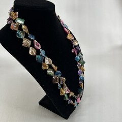 Fresh Water Blister Shell Multicolored Necklace 60″ Hand Knotted String Israel