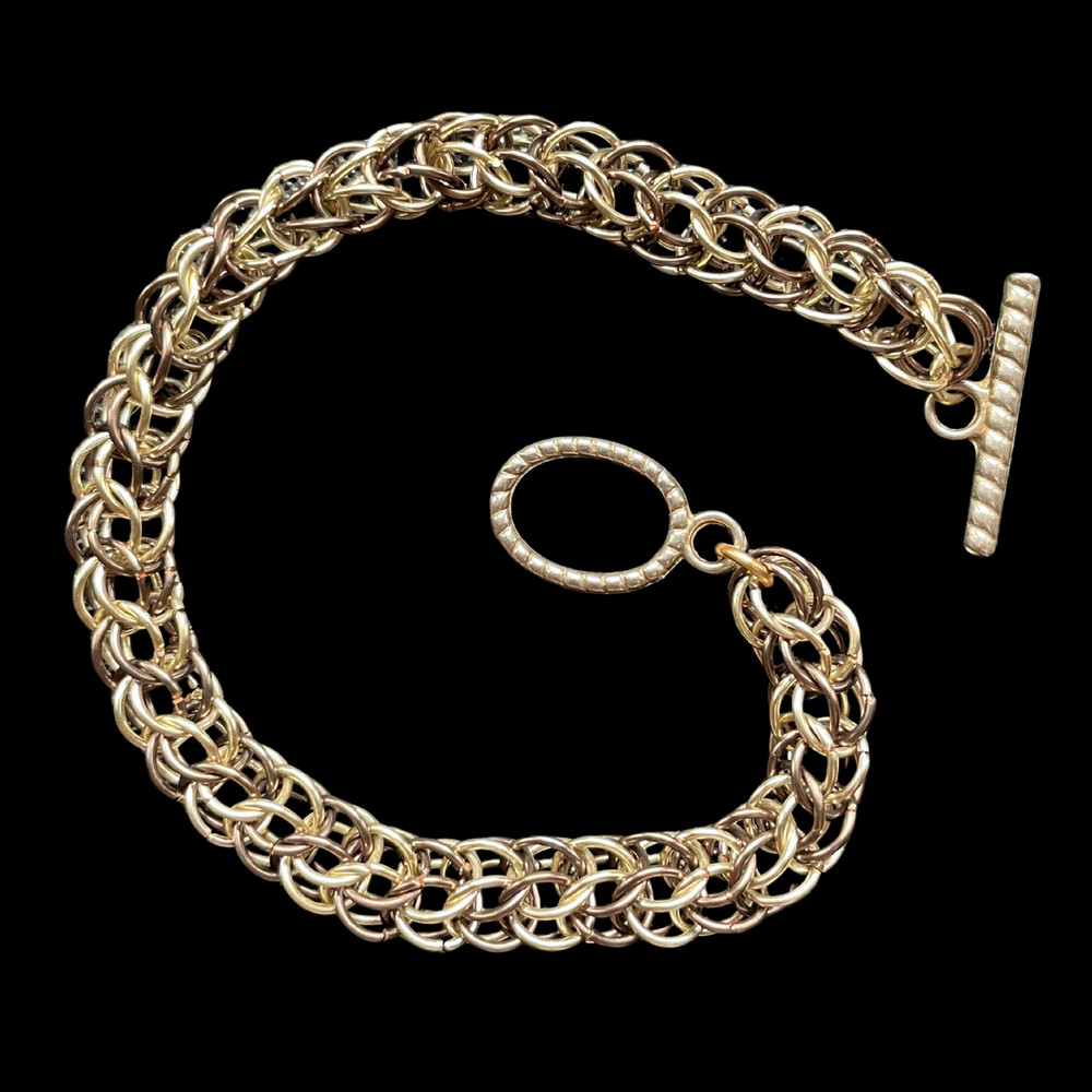 Dark Gray and Silver Tone Persian Weave Chainmaille Bracelet, 8.5 inches
