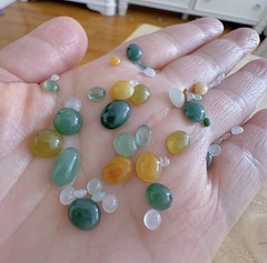 Sales! Mix Lot 20+ Green Yellow Icy Cabochon Beads Jade Jadeite Grade A