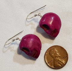 Halloween Skull Purple Charm Pierced Earrings Sterling Silver .925 Hooks
