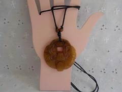 Abstract Bird Carved Pendant Rock Stone Necklace Brown Adjustable Cord Wings