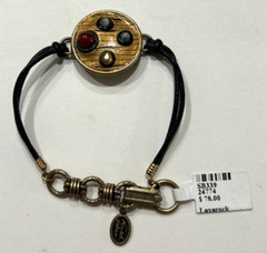 Michal Golan ROUND Leather Cord 7.5″ Bracelet BRASS Multi Colored Stones LAVAROC