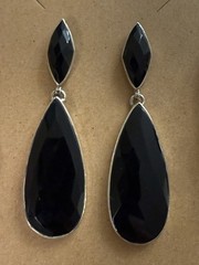 Handmade Sterling Silver Black Spinel Dangle Earrings 2.25”