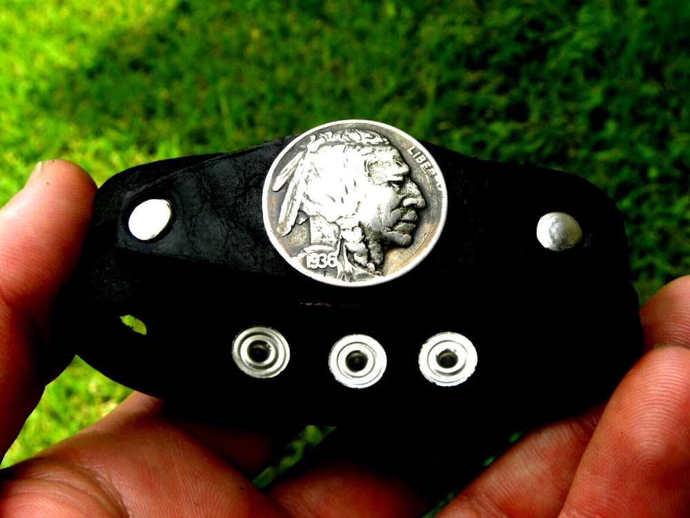 Customize cuff bracelet Bison leather wristband authentic Buffalo Indian Coin