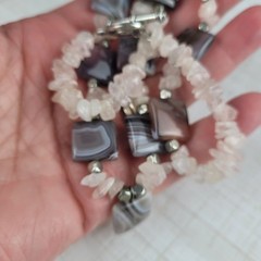 Botswana Agate Rose Quartz Beaded Necklace 21″