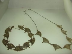 ANTIQUE 1920’S ART DECO SILVER & GOLD JAPANESE FAN NECKLACE & BRACELET SET!