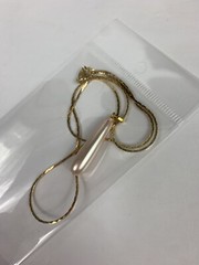 2.38g 18k GT Chain 17″ Necklace w/ Pearl Pink Design Teardrop pendant 8.5″ drop