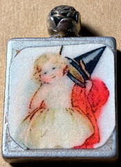 5 Handmade Wooden Tile Art Pendants Fairy Bird Nouveau Circus Unique Retro Boho
