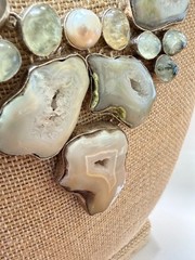 925 Silver Prehnite Agate Slice Bib Necklace Druzy Tourmaline Geode Boho Jewelry
