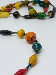 One Of A Kind Colorful Uganda Artist Made Recycled Paper Beads Necklace 46” Long
