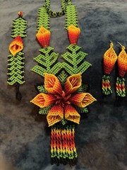 Handcrafted Huichol Mexican Folk Art Glass Beaded Jewelry Set