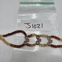 Sterling Silver Citrine Garnet Style Beaded Lariat Necklace Pearl Tassels 28″