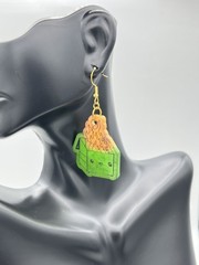 Dumpster fire in green and orange earrings, costume jewelry